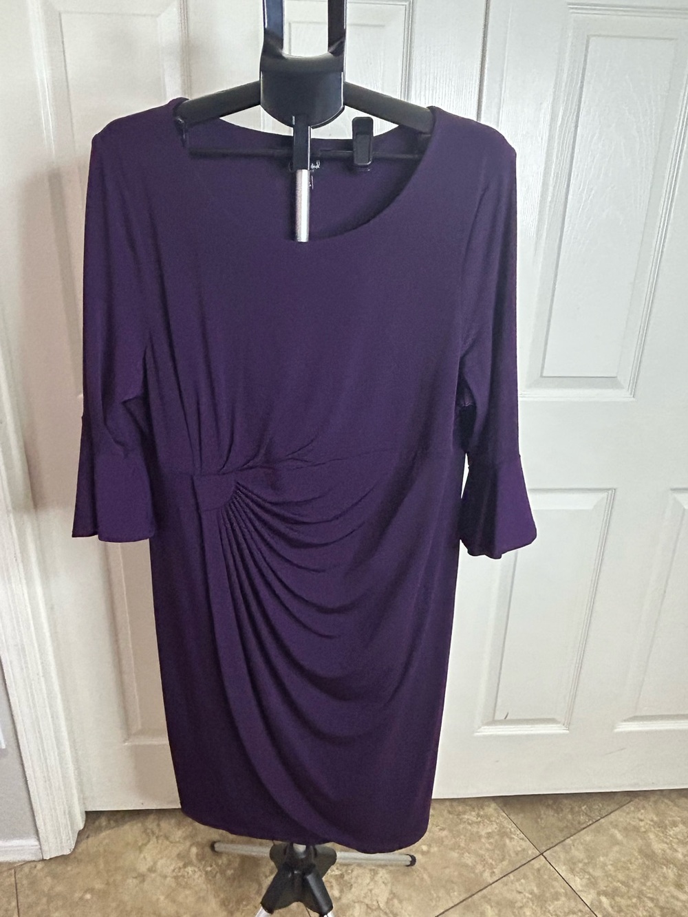 Connected Apparel Deep Purple Ruched Midi Dress